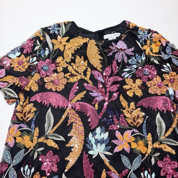 Baltic Born Patricia Sequin Short Dress Medium Embroidered Glam Floral Sparkle - Picture 6 of 12